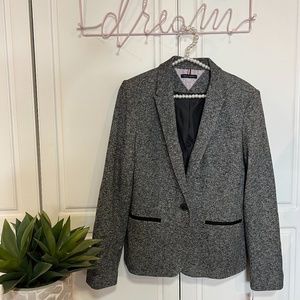 New Tommy Hilfiger Knit Elbow Patch Gray and Blk Blazer Size 10